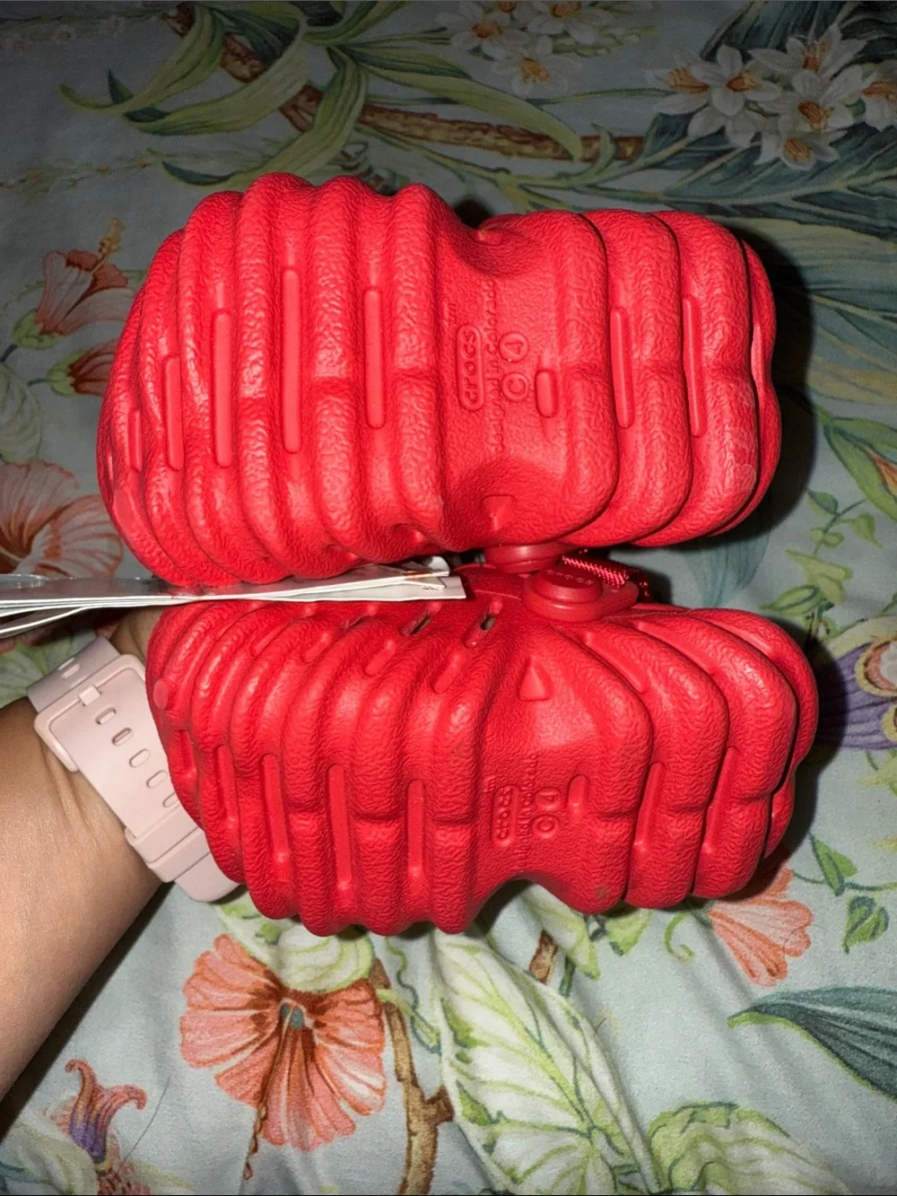 CROCS Kids Echo Clog in Red with Black Heel Strap